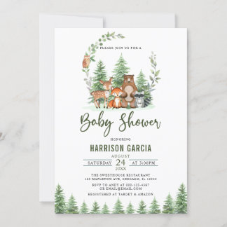 Convite Chá de fraldas de animais da floresta verde
