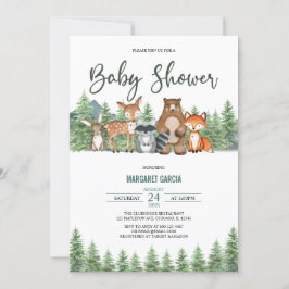 Convite Chá de fraldas de animais da floresta verde
