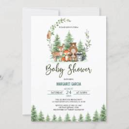 Convite Chá de fraldas de animais da floresta verde