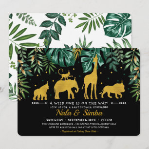 Convite Chá de fraldas de Animais da Selva Botânica Trop