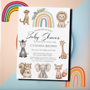 Convite Chá de fraldas de Animais da Selva do Boho Woodlan