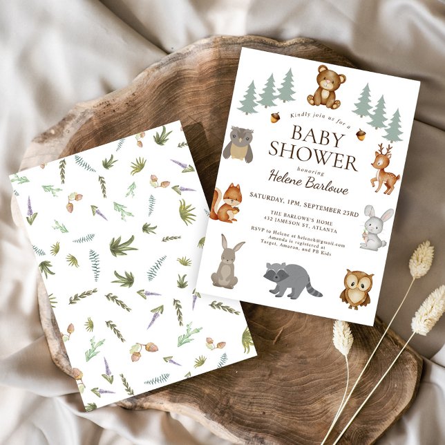 Convite Chá de fraldas de animais de capoeira (Cute Woodland Animals Baby Shower Invitation)