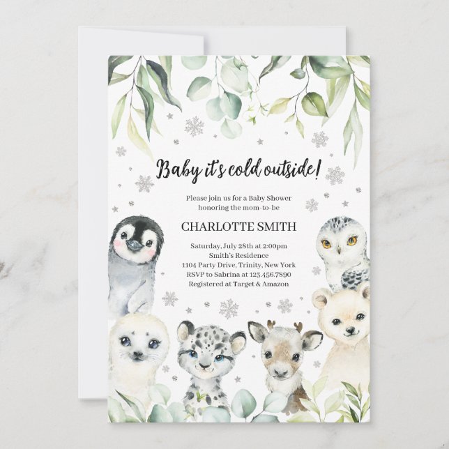 Convite Chá de fraldas de Animais do Ártico Inverno (Frente)