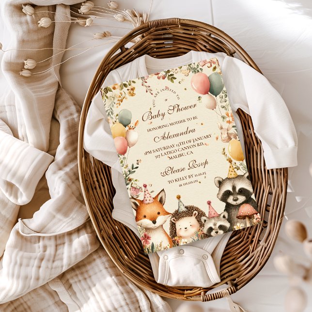 Convite Chá de fraldas de Animais do Partido Woodland (Criador carregado)