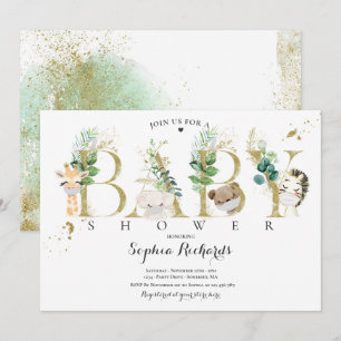 Convite Chá de fraldas De Animais Dourados Safari E De Cer