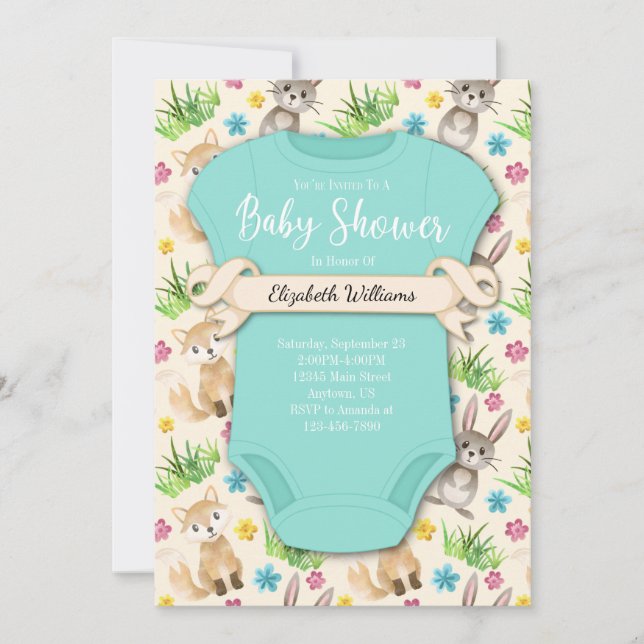 Convite Chá de fraldas de animais florestais (Frente)