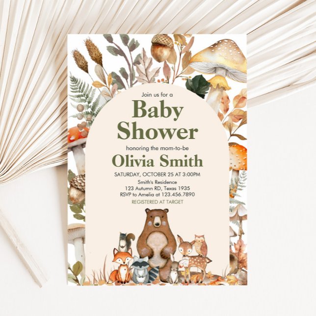 Convite Chá de fraldas de Animais Florestais de Queda (Fall Autumn Forest Animals Baby Shower Invitation)