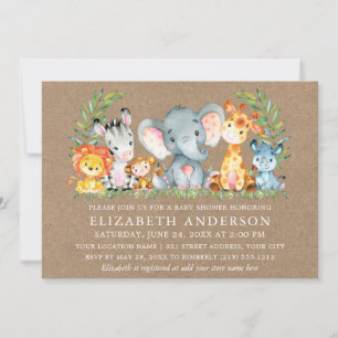 Convite Chá de fraldas De Animais Safari De Aquarela