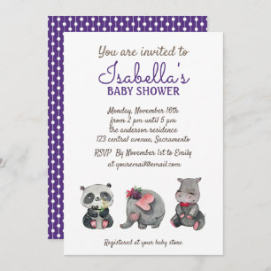 Convite Chá de fraldas De Animais Safari De Aquarela Doce