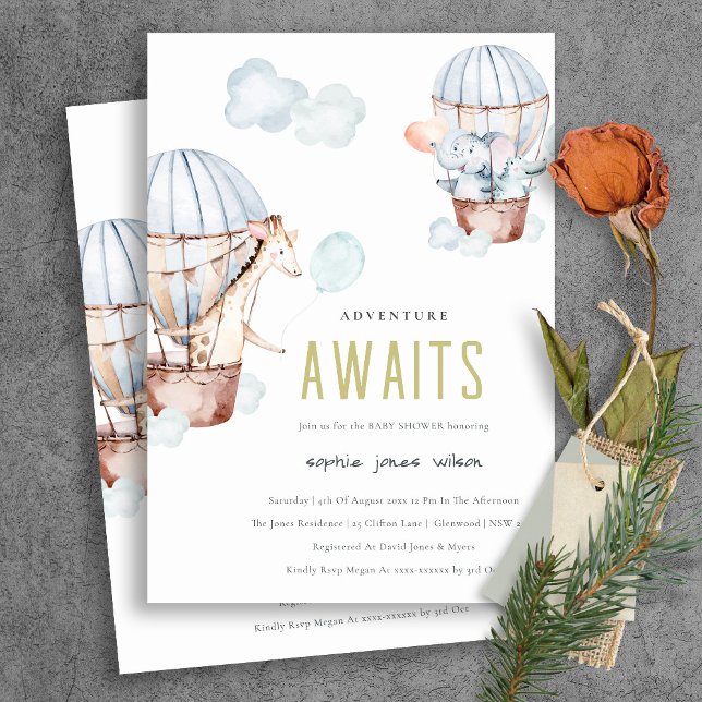 Convite Chá de fraldas de Animais Safari de Balão de Ar Qu (Criador carregado)