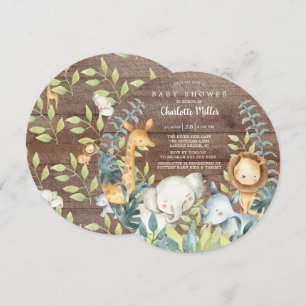 Convite Chá de fraldas de animais selvagens de madeira ru