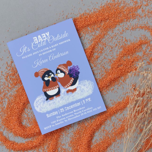 Convite Chá de fraldas de Aniversário da Pinguim-Inverno (Criador carregado)