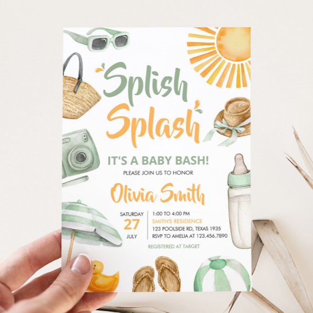 Convite Chá de fraldas de apresentação verde (Summer Baby Bash Baby Shower Invitation)