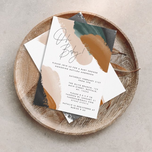 Convite Chá de fraldas de aquarela abstrato verde (Criador carregado)