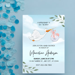 Convite Chá de fraldas de Aquarela Azul e Branco