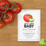 Convite Chá de fraldas de Aquarela Bebê Cultivado Localmen<br><div class="desc">O mercado russo inspirou o tema do chá de fraldas neutro em relação ao gênero,  apresentando um tomate vermelho e verde sobre fundo branco com texto preto.</div>