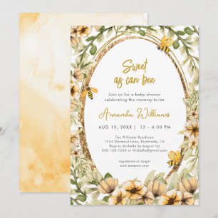 Convite Chá de fraldas De Aquarela Branca De Abelhas Mais 