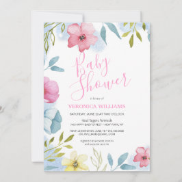 Convite Chá de fraldas de Aquarela com Primavera Rosa