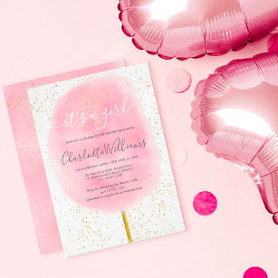 Convite Chá de fraldas de aquarela cor-de-rosa brilhante d