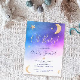 Convite Chá de fraldas de aquarela cor-de-rosa, estrelas d