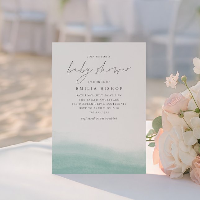 Convite Chá de fraldas de Aquarela Costeira de Seaglass Ti (Criador carregado)