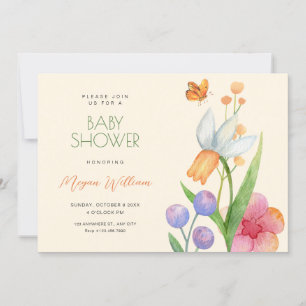 Convite Chá de fraldas de aquarela das flores