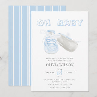 Convite Chá de fraldas de Aquarela de Bebê Azul