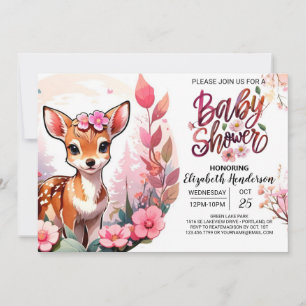 Convite Chá de fraldas De Aquarela De Bebê Rosa