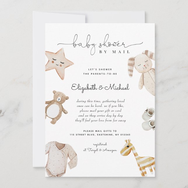 Convite Chá de fraldas De Aquarela De Boho Neutro Por Sexo (Frente)