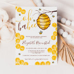 Convite Chá de fraldas de aquarela de colmeia de abelha<br><div class="desc">Um chá de fraldas de aquarela bonito e adorável,  pintado com abelhas laranja,  amarelas e marrons,  favelas de mel,  colmeias e moderna caligrafia. O que será?!</div>