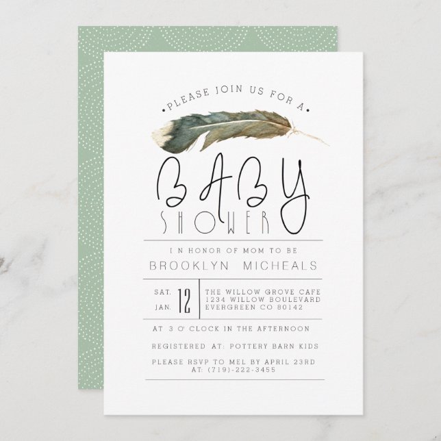 Convite Chá de fraldas de Aquarela de Couather (Frente/Verso)