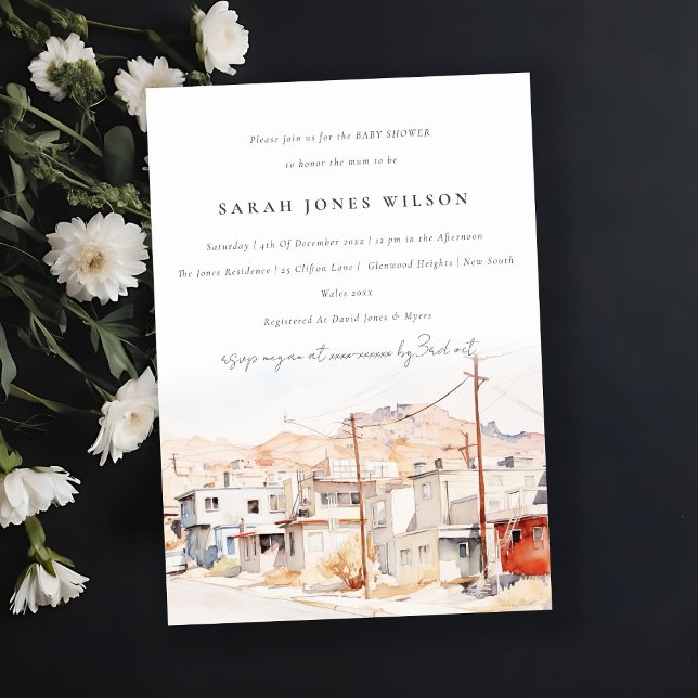 Convite Chá de fraldas de Aquarela de El Paso Texas City S (Criador carregado)