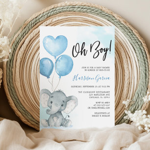 Convite Chá de fraldas de Aquarela de Elefante Azul