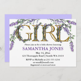 Convite chá de fraldas de aquarela de eucalipto lavanda