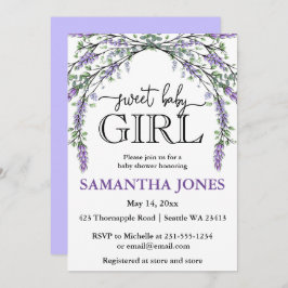 Convite chá de fraldas de aquarela de eucalipto lavanda in