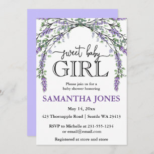 Convite chá de fraldas de aquarela de eucalipto lavanda in