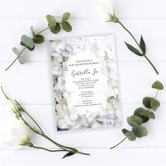 Convite Chá de fraldas de Aquarela de Flor Branco (Criador carregado)