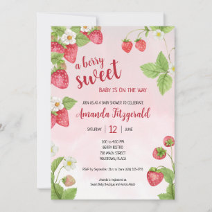 Convite Chá de fraldas de Aquarela de Morango doce