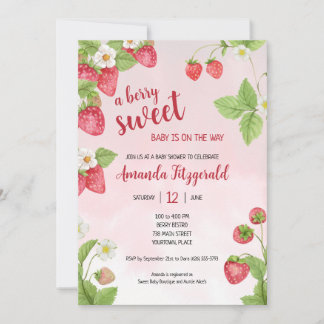 Convite Chá de fraldas de Aquarela de Morango doce