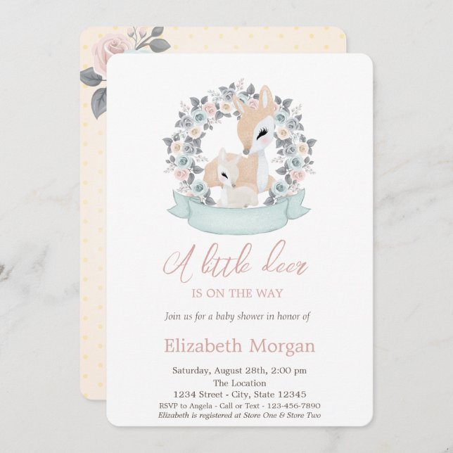 Convite Chá de fraldas de Aquarela de Pequenas Flores (Frente/Verso)