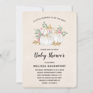 Convite Chá de fraldas de Aquarela de Pumpkins branco e D