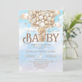 Convite Chá de fraldas de aquarela de ursinho moderno