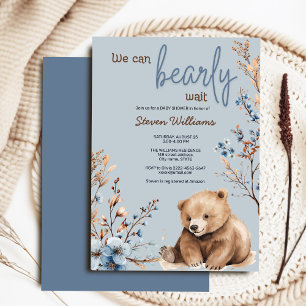Convite Chá de fraldas de aquarela de urso bonito
