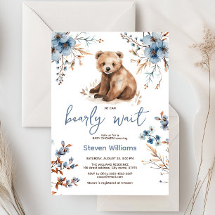 Convite Chá de fraldas de aquarela de urso bonito