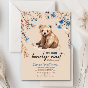 Convite Chá de fraldas de aquarela de urso bonito