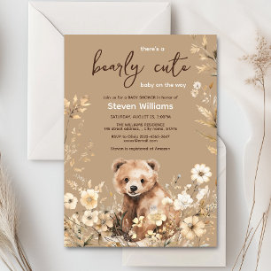 Convite Chá de fraldas de aquarela de urso bonito