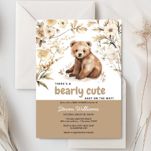 Convite Chá de fraldas de aquarela de urso bonito