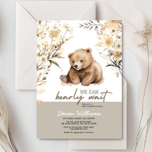 Convite Chá de fraldas de aquarela de urso bonito