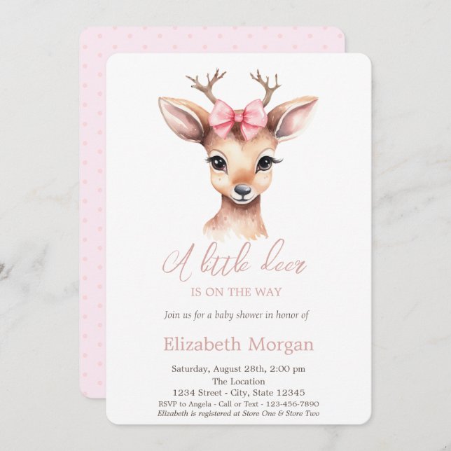 Convite Chá de fraldas de Aquarela do Arco de Veado Pequen (Frente/Verso)