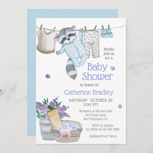 Convite Chá de fraldas de Aquarela do Dia de Lavagem em Cu (Frente/Verso)